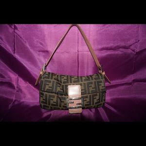 Authentic Vintage Fendi Brown Zucca Baguette Bag.